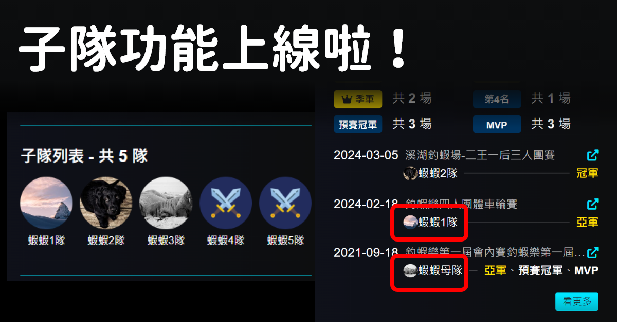 更新通知! 大家敲碗已久的「子隊功能」上線囉 !!